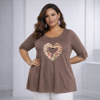 3/4 Button Sleeve Book Heart Sleeve Swing Top