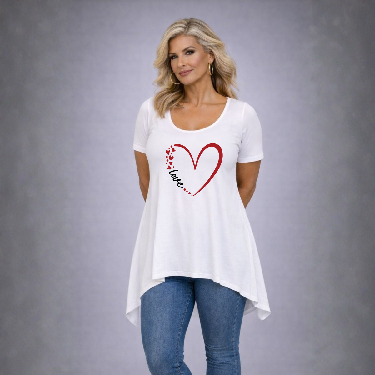 Love Heart Hanky Hem Short Sleeve Swing Top