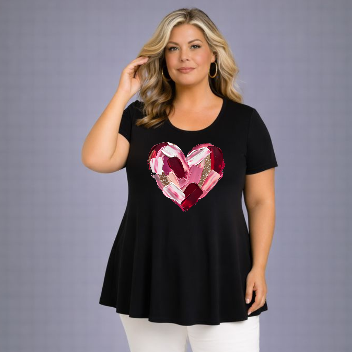 Painted Heart Short Sleeve Godet Panel Swing Top