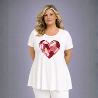 Painted Heart Short Sleeve Godet Panel Swing Top