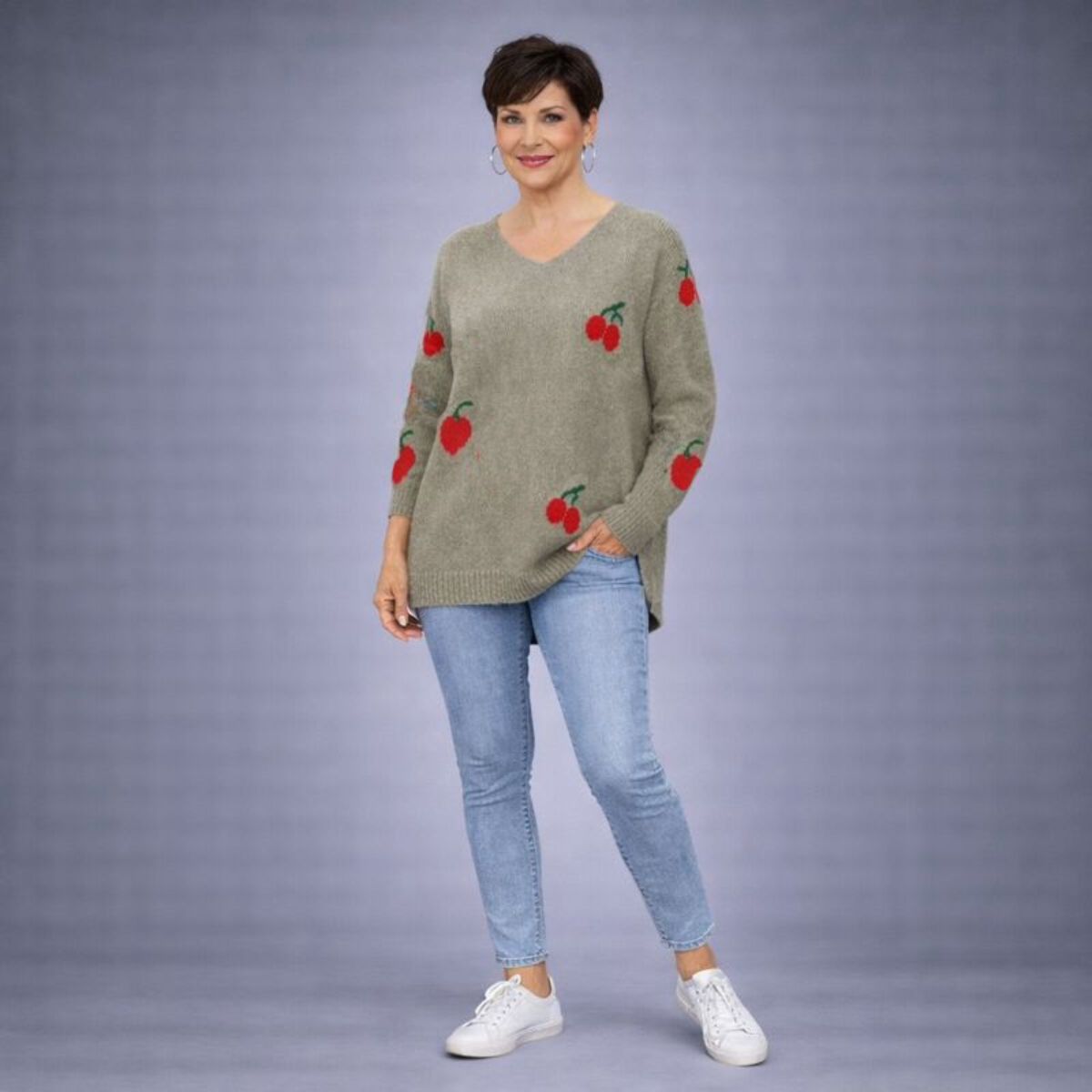 Cherry Soft Fluffy V Neck Jumper