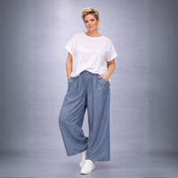 Lightweight Denim Look Wide Leg Palazzo Trousers