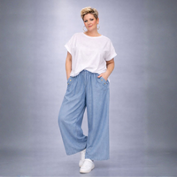 Lightweight Denim Look Wide Leg Palazzo Trousers
