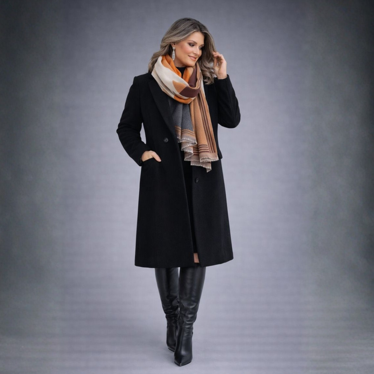 Soft Luxury Feel Orange & Rust Scarf with Fringe Edging