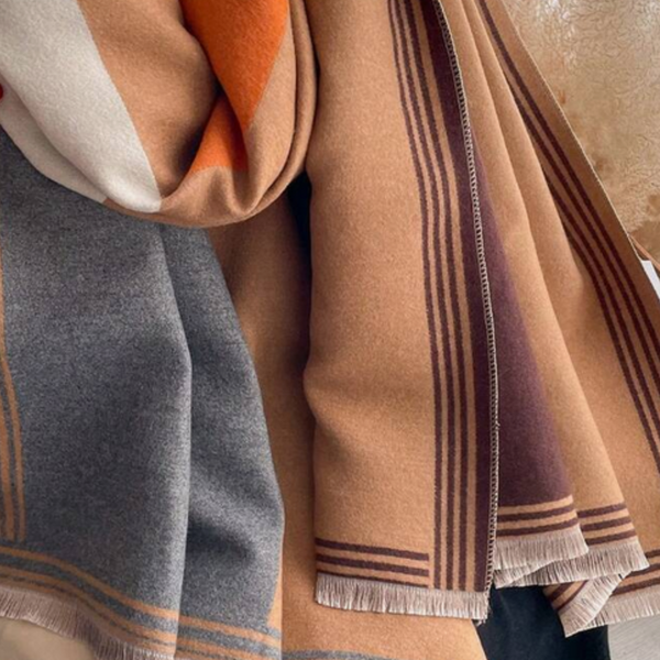 Soft Luxury Feel Orange & Rust Scarf with Fringe Edging