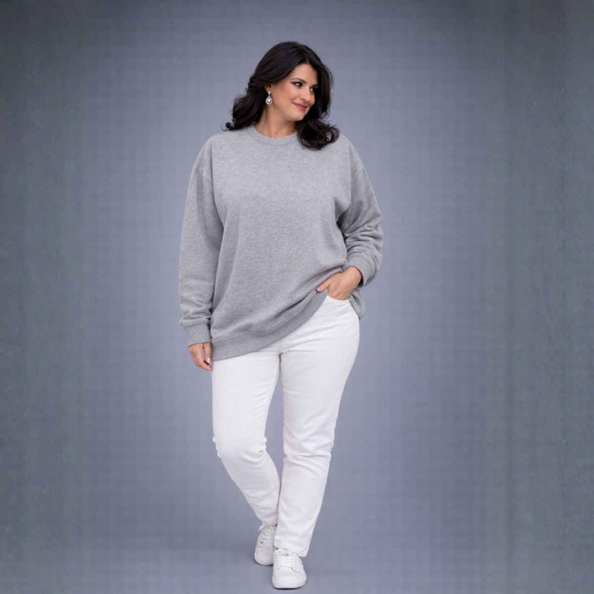 Plain Loose Fitting Longer Length Sweatshirt