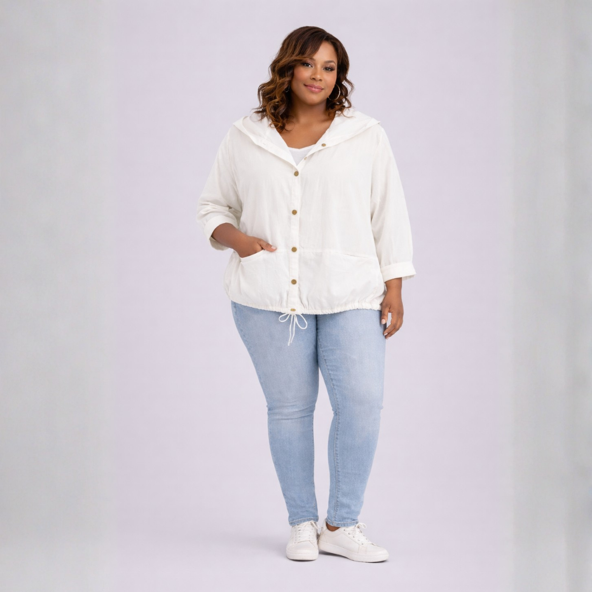 White Button Front Hoodie Jacket