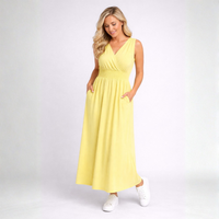 Sleeveless V Neck maxi Dress with side Pockets