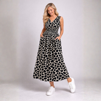 Giraffe Print Sleeveless V Neck maxi Dress with side Pockets