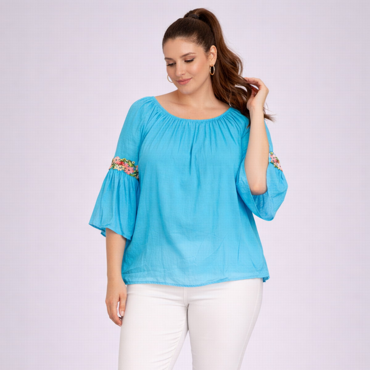 Turquoise Blouse with Bell Sleeves