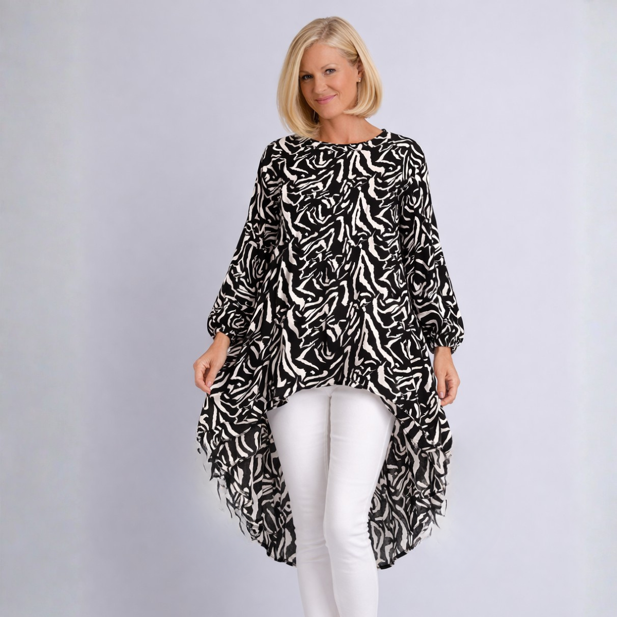 Zebra Print Long Extreme Dipped Hem Top