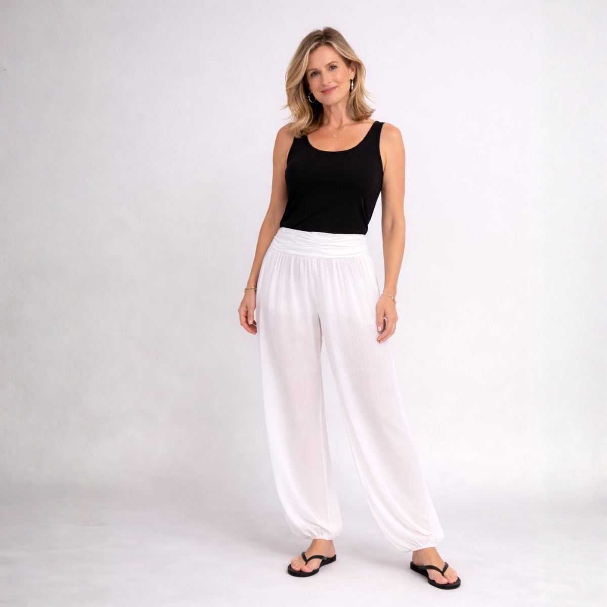 White Fine Cotton Harem Pants