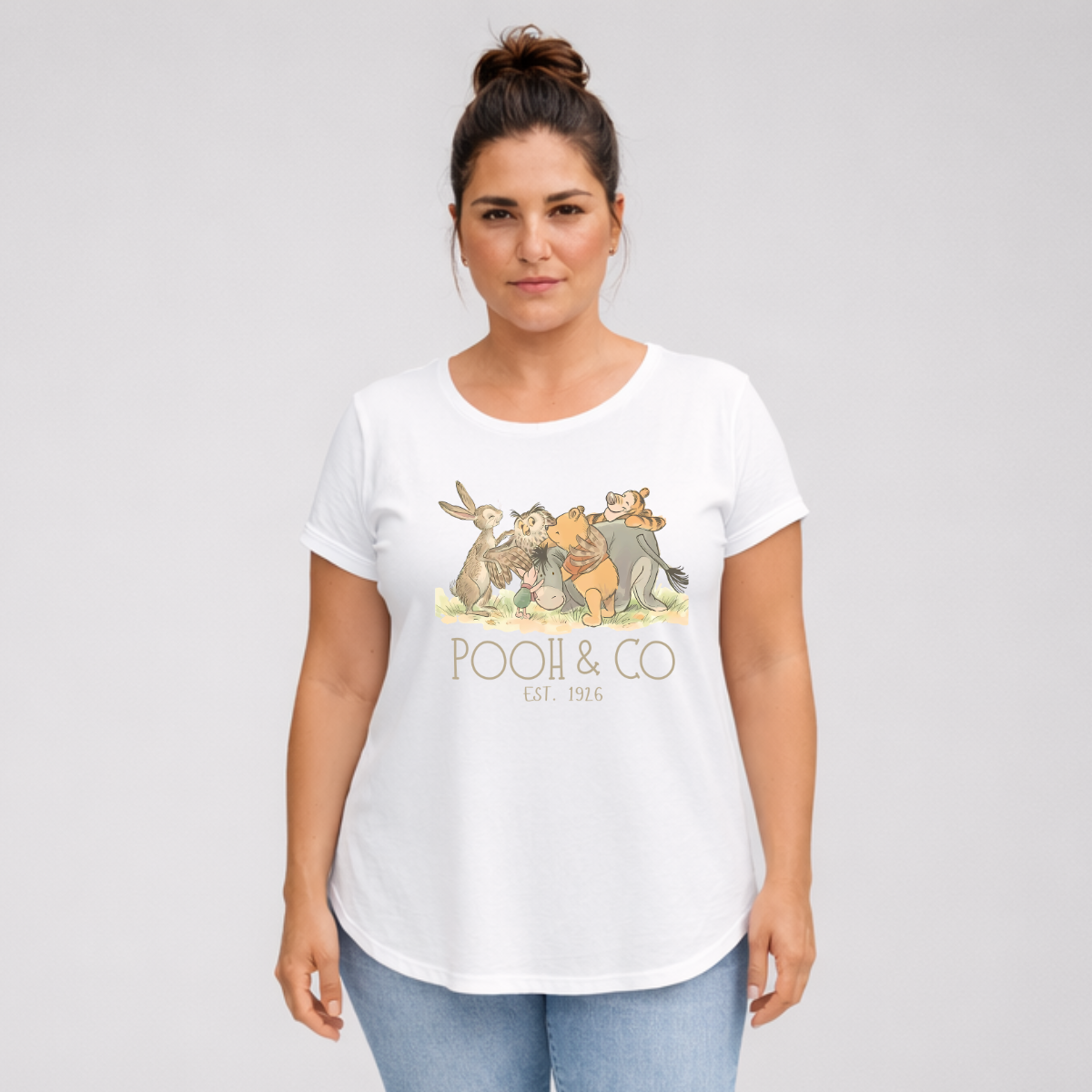 Pooh Dipped Hem T-shirt with Roll Cap Sleeves