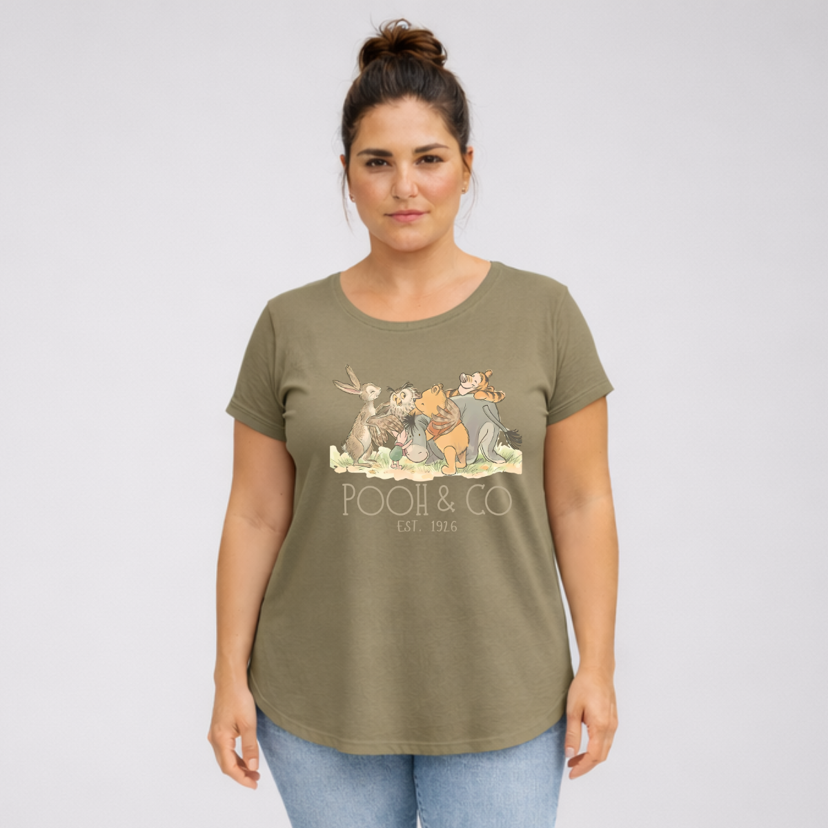 Pooh Dipped Hem T-shirt with Roll Cap Sleeves