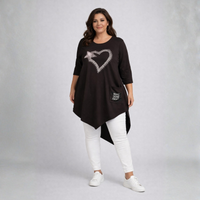 Dark Brown V Hem long Top with Studded Heart
