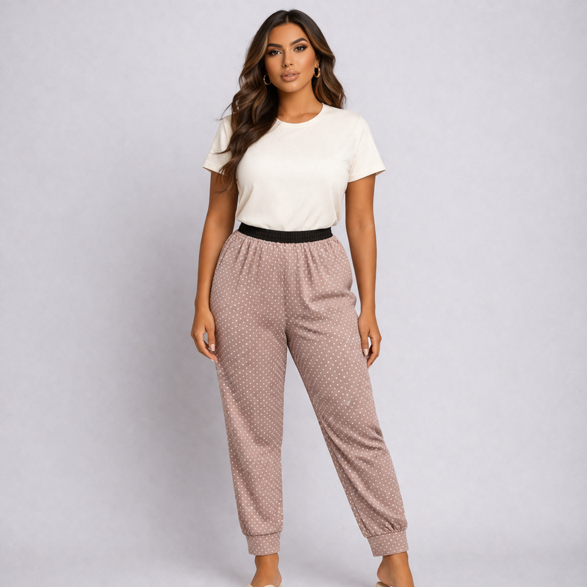 Mocha White Polka Dot Lounge Pants Pyjama Bottoms