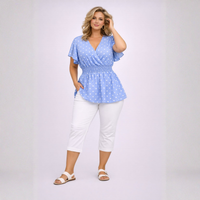 Polka Dot V-Neck Smocked Elastic Waist Peplum Blouse