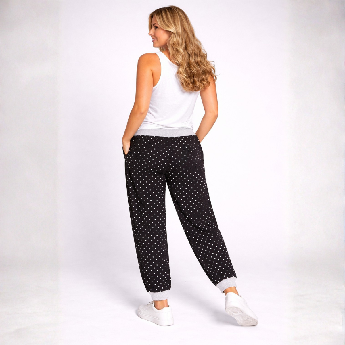 Black Polka Dot Print Joggers with Pockets