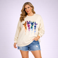 Oversized Cotton Sweatshirt with Butterfly + Flower Print