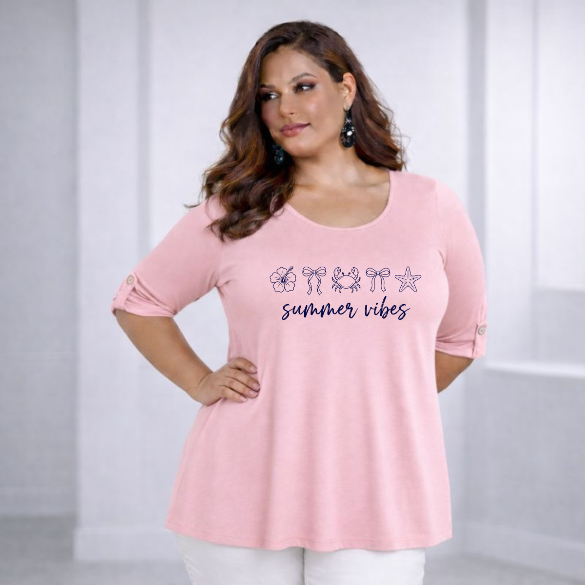 3/4 Button Sleeve Summer Vibes Swing Top