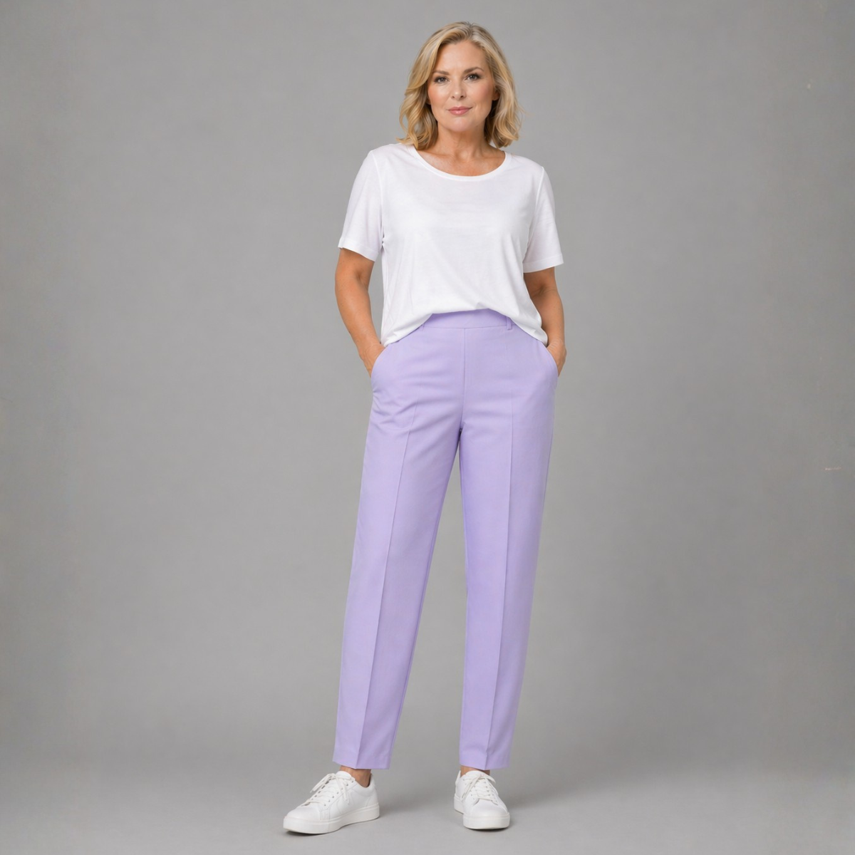 Lilac 1/2 Elastic Waist Trousers with Pockets
