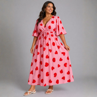 Heart V-neck Dress with belt tie