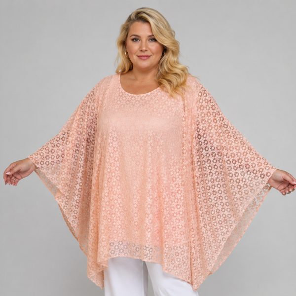 Oversized Lace Round Neck Kaftan Blouse