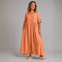 Button Sleeve 100% Linen Dress with Pockets