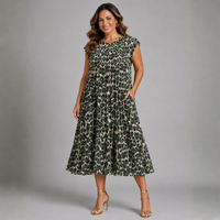 Pleated Leopard Print Midi Dress with Pockets
