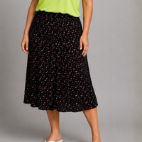 Black Pink Lime Elastic Waist Midi Skirt