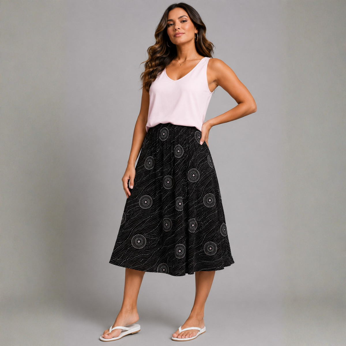 Black Pink Circles Elastic Waist Skirt