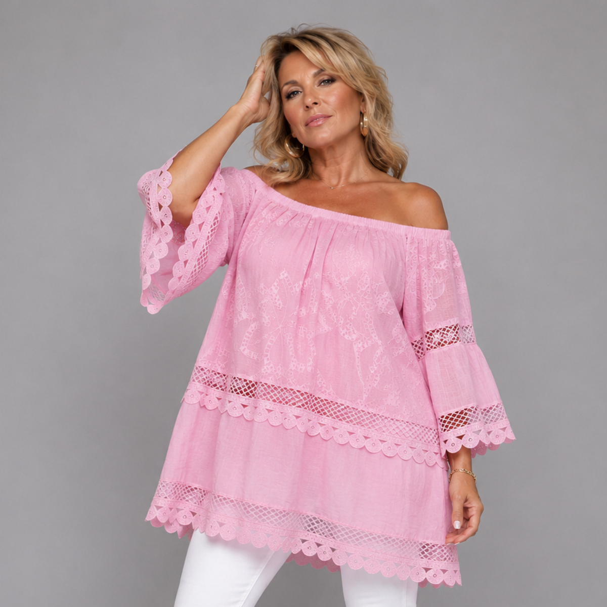 Loose Fitting Long Blouse with Bell Sleeves