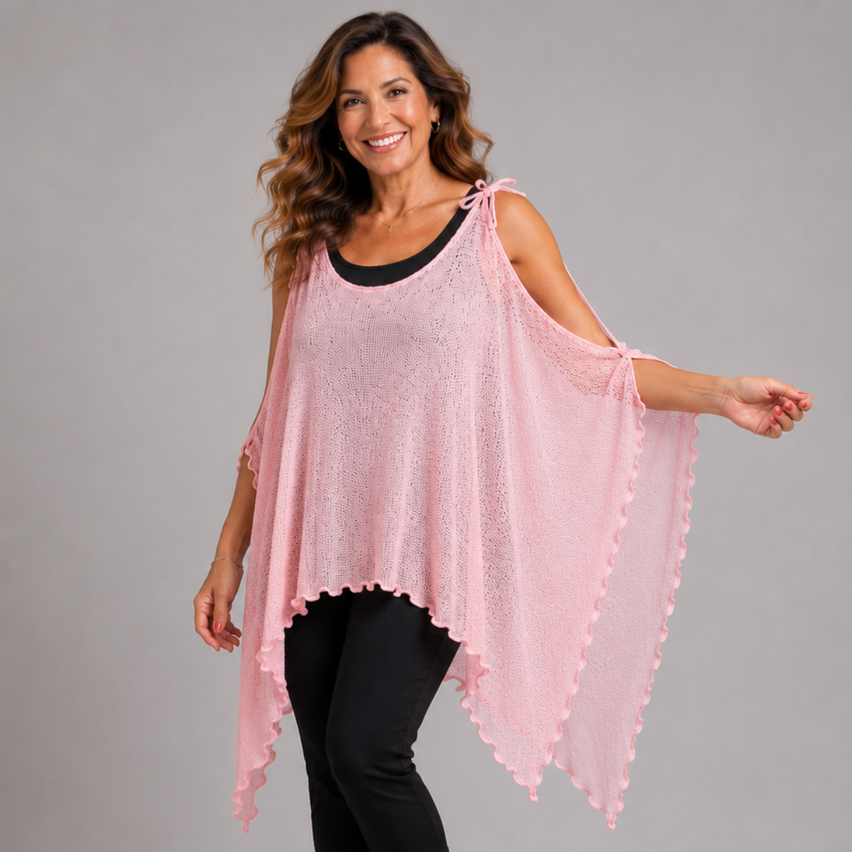 Lightweight Open shoulder Throw Over Shawl Top