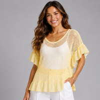 Open Knit Frilled Hem Top
