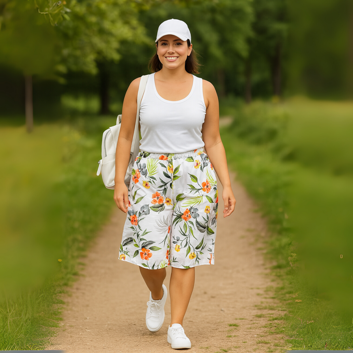 White Green Tropical Wide Leg Culottes