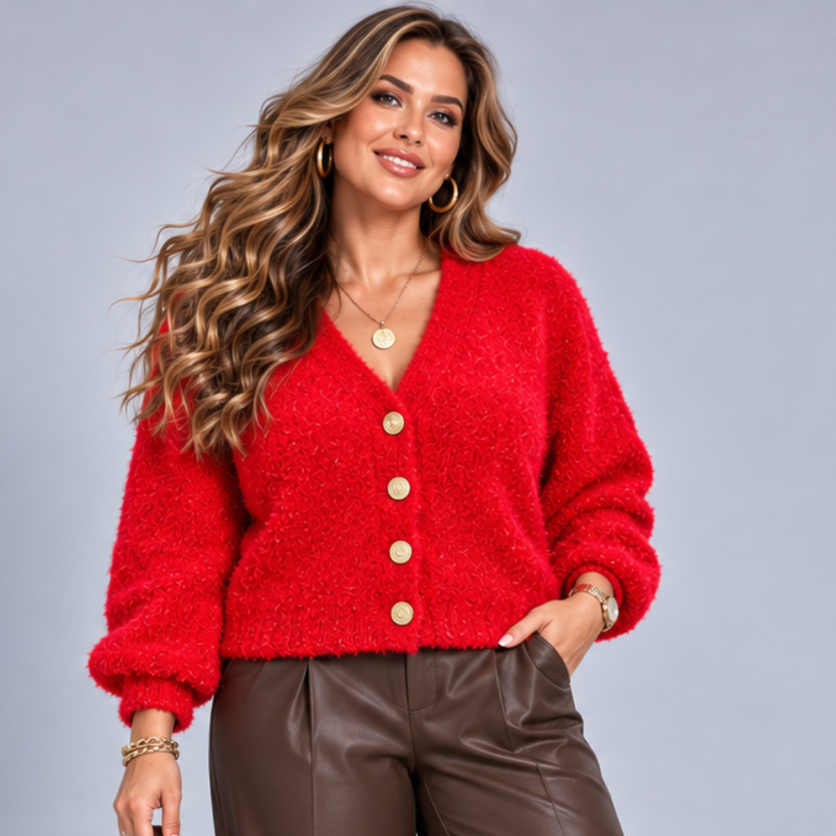 Soft Fluffy Gold Button Cardigan