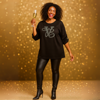 Studded Button Sleeve Long Length Sweatshirt / Top