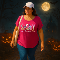 Dipped-Hem T-Shirt with Spooky Halloween print
