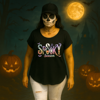 Dipped-Hem T-Shirt with Spooky Halloween print