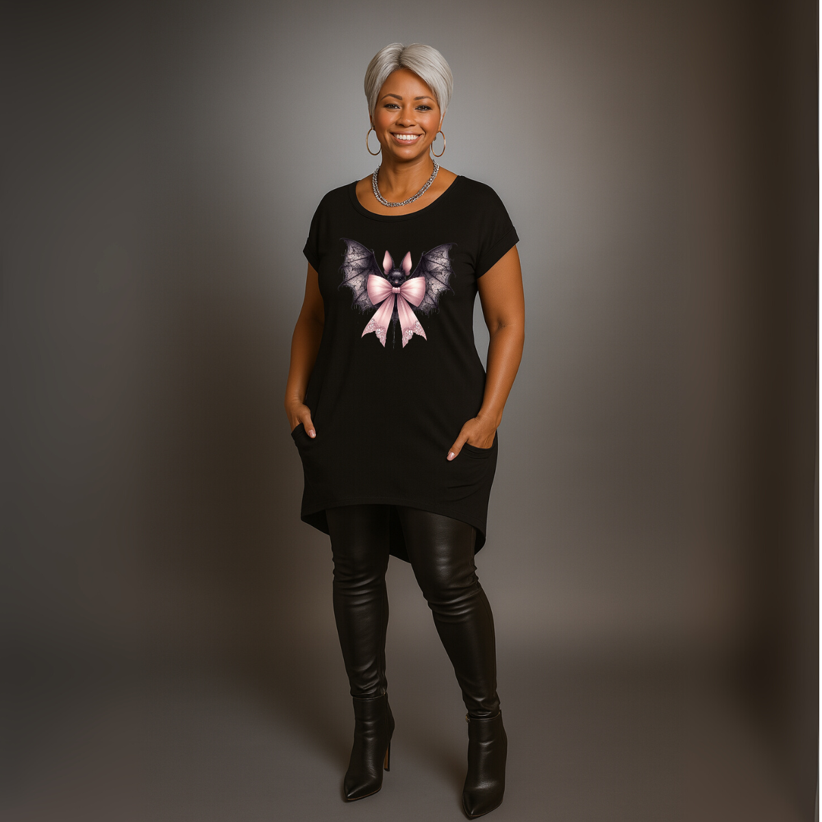 Bat + Bow Halloween Long Pocket T-Shirt