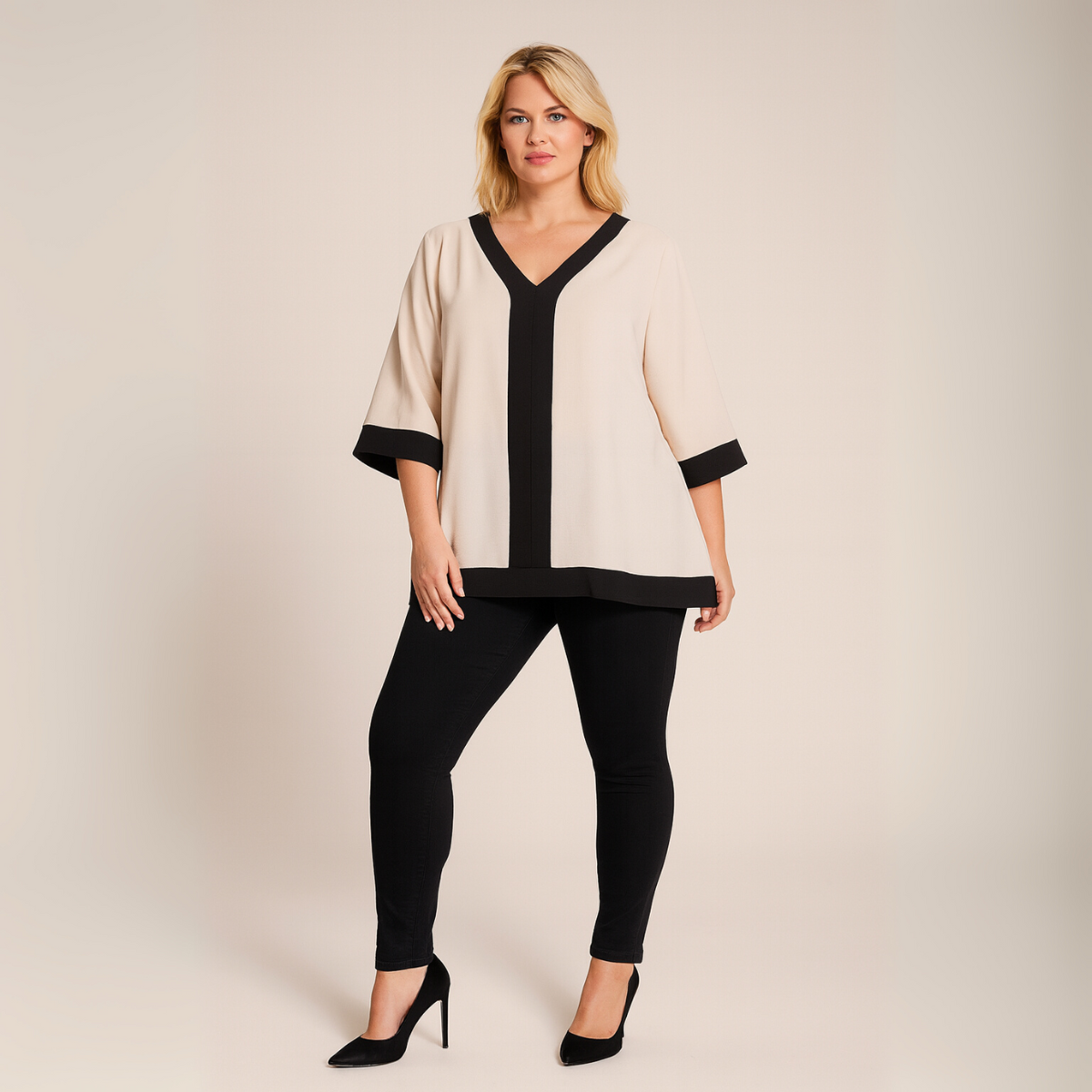 Panel Detail 3/4 Sleeve Blouse