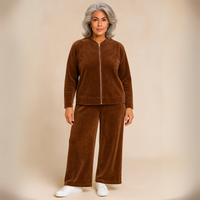 Velour Cord Zip Up Tracksuit Set