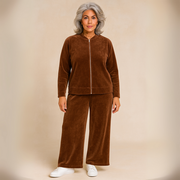 Velour Cord Zip Up Tracksuit Set