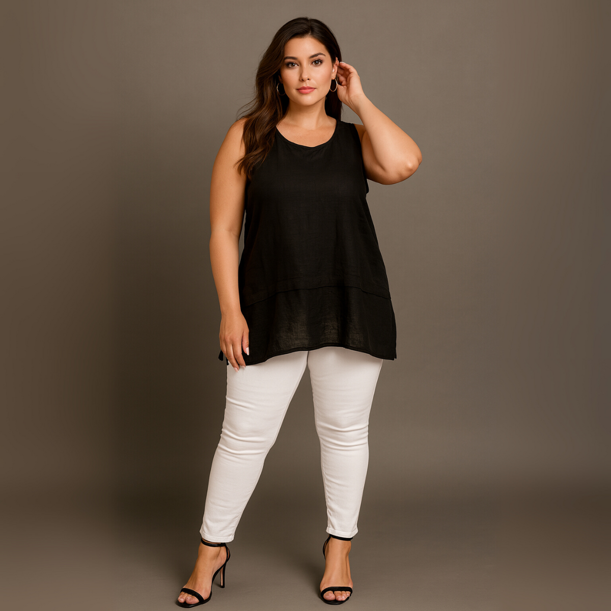 Cotton Sleeveless Long Top with Button Back