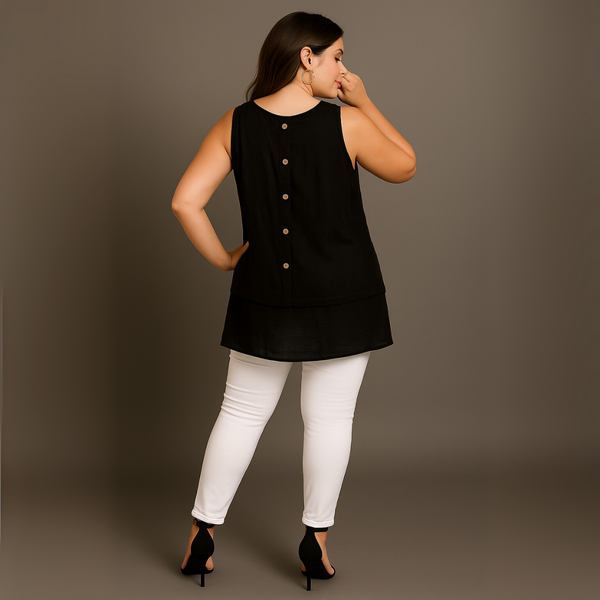 Cotton Sleeveless Long Top with Button Back
