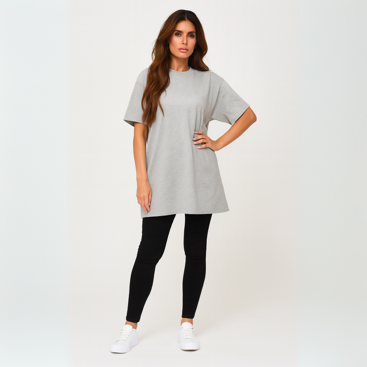 Plain Short Sleeve Long Length Cotton T-Shirt