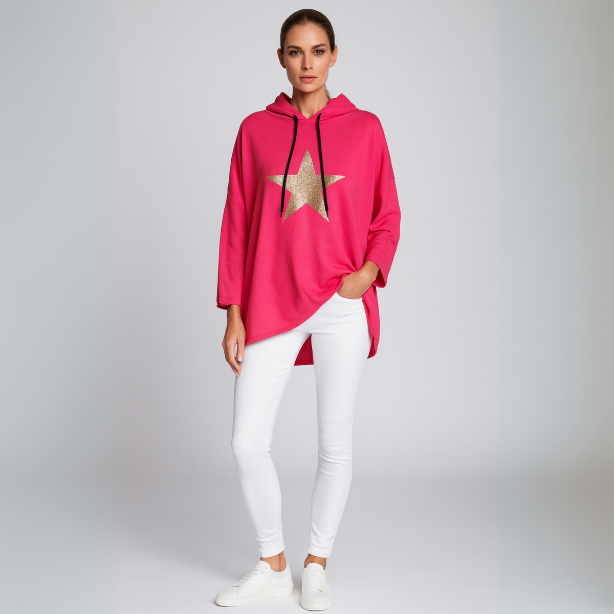 Gold Sequin Star Long Length Hoodie