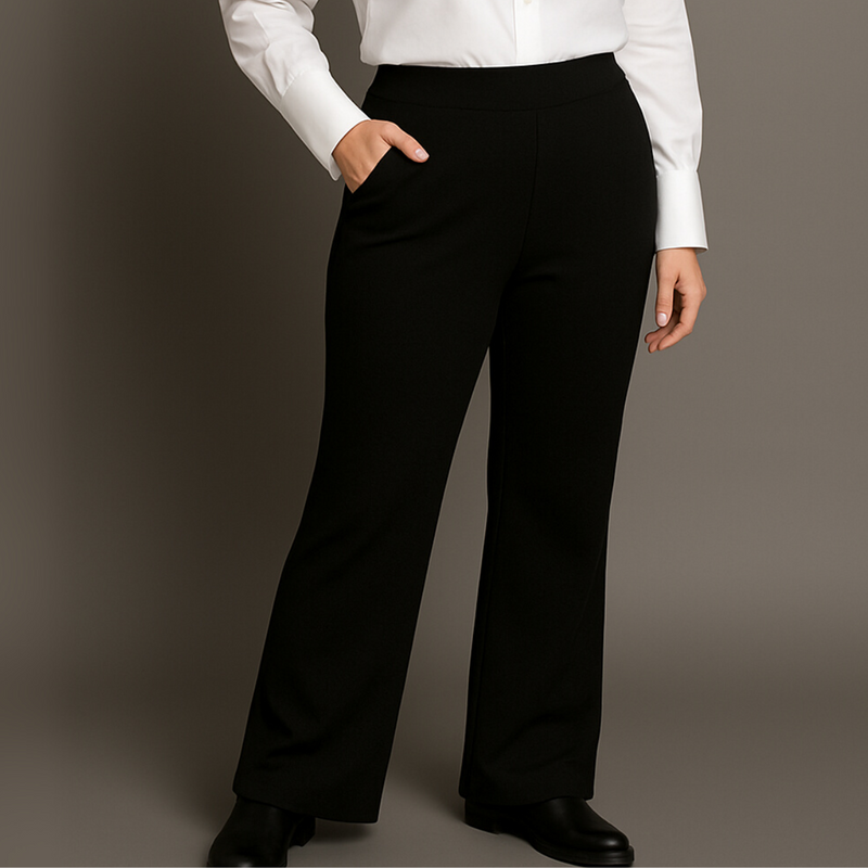 Black Bootleg High Elatic Waist Trousers with Pockets