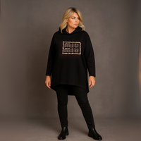 Pearl Studded Dipped Hem Long Sleeve Hoodie