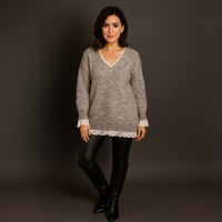 Super Soft V neck Jumper with Lace and Jewels